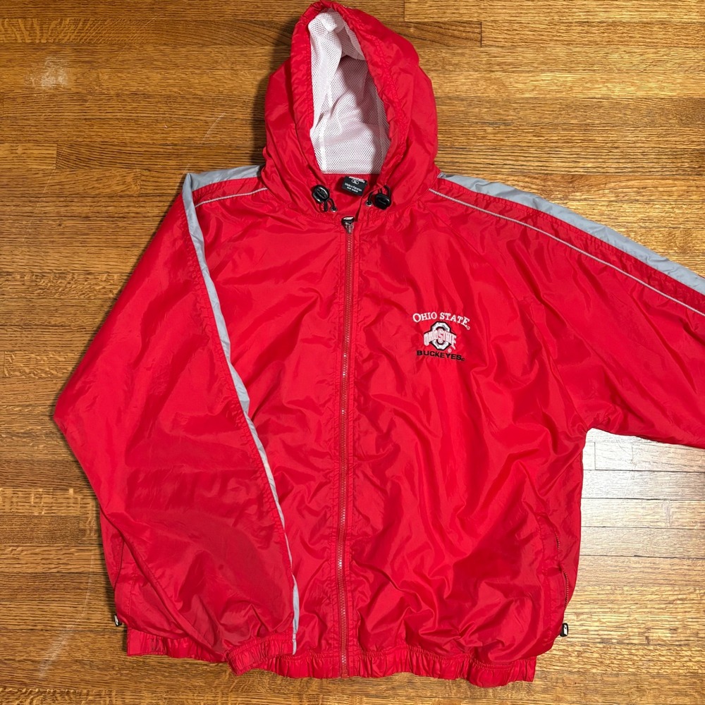 Starter‎ Ohio State Buckeyes Red Gray Hooded Windbreaker Jacket XL